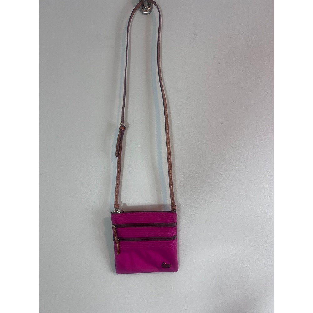 Dooney & Bourke Pink Nylon Multi Zip Crossbody Bag with Leather Trim
